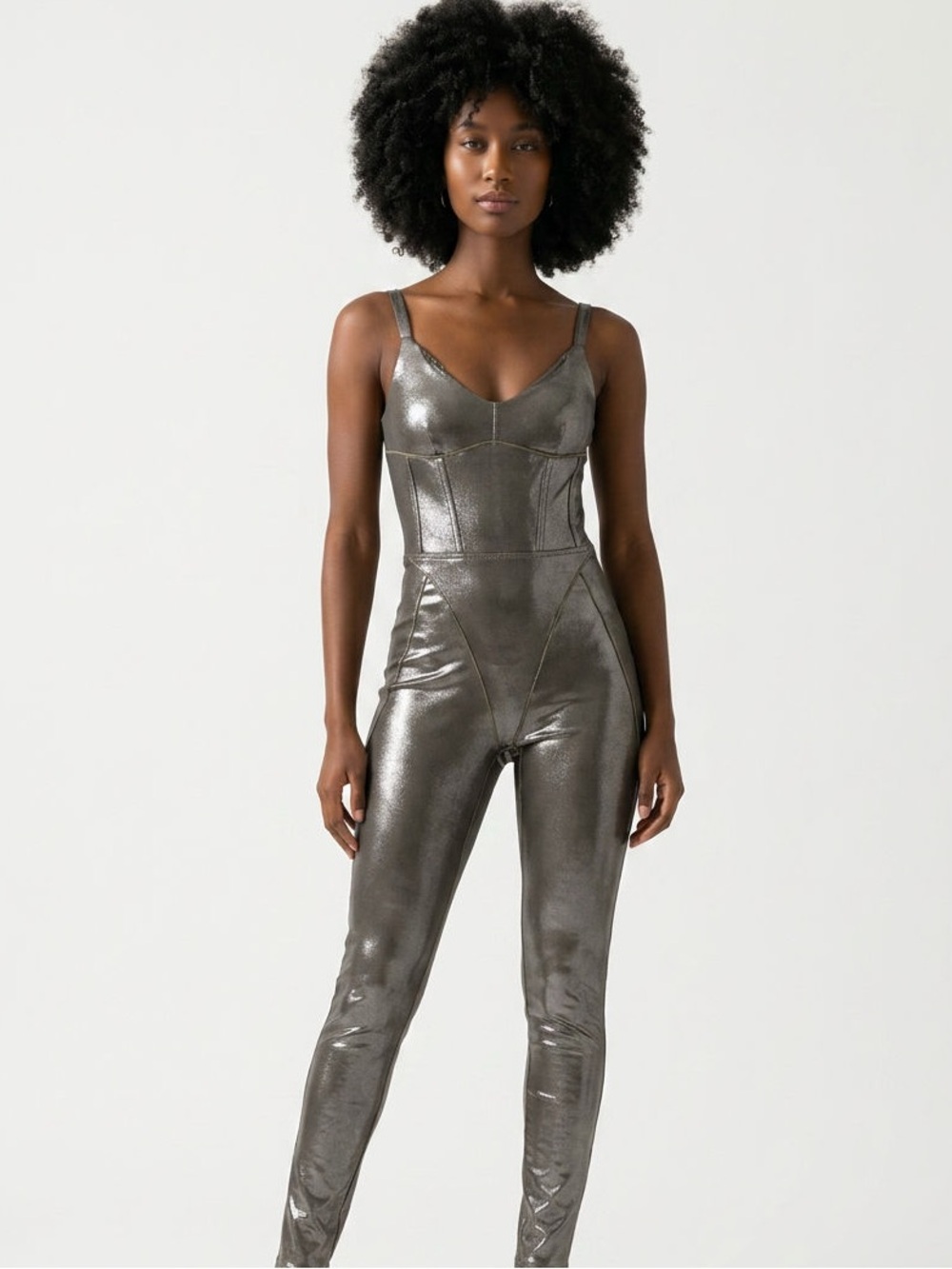 IVY PARK | Metallic Olive Green Sculpted Jumpsuit Women's Size Small
